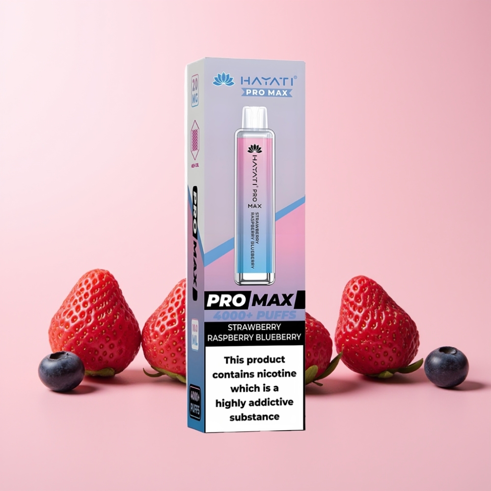 Hayati Pro Max 4000 Puffar Återuppladningsbar Svensk Grossist LED Ljusskål Jordgubbe Hallon Blåbär