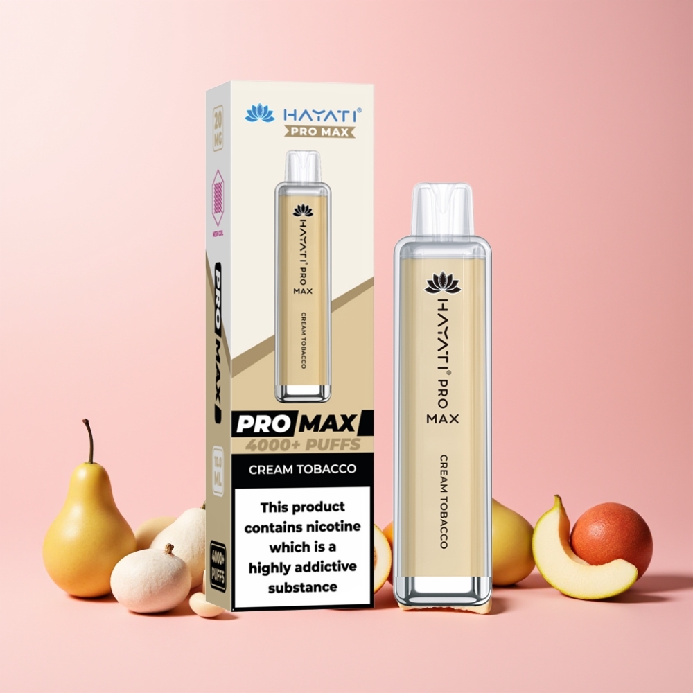 Hayati Pro Max 4000 Puffs 1400mAh Omladdningsbar TPD-Kompatibel LED Grädde Tobak Sverige Grossist