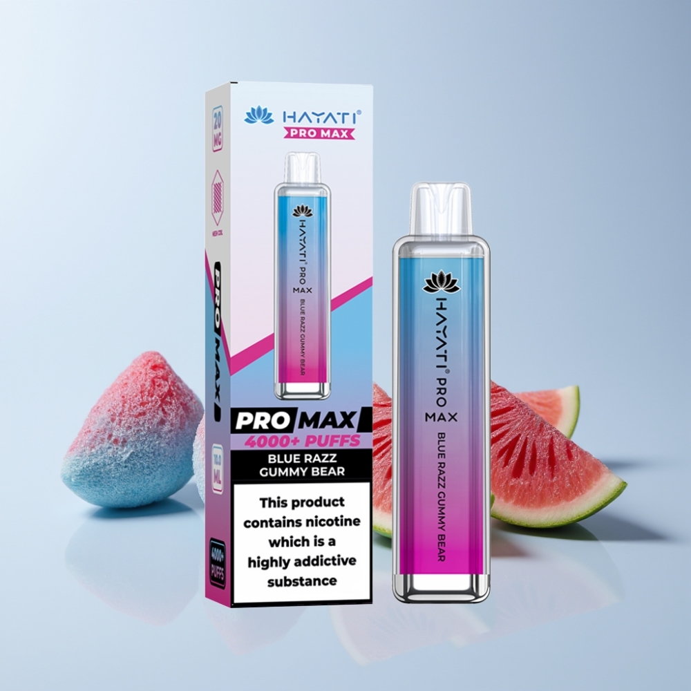 Hayati Pro Max 4000 Puffs Disposable Vape Blå Razz Gummy Bear 2% Nikotin 1400mAh Sverige Grossist