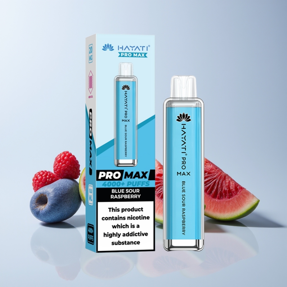 Hayati Pro Max 4000 Puffs Omladdningsbar Disposable Vape Blå Sur Hallon Sverige Grossist