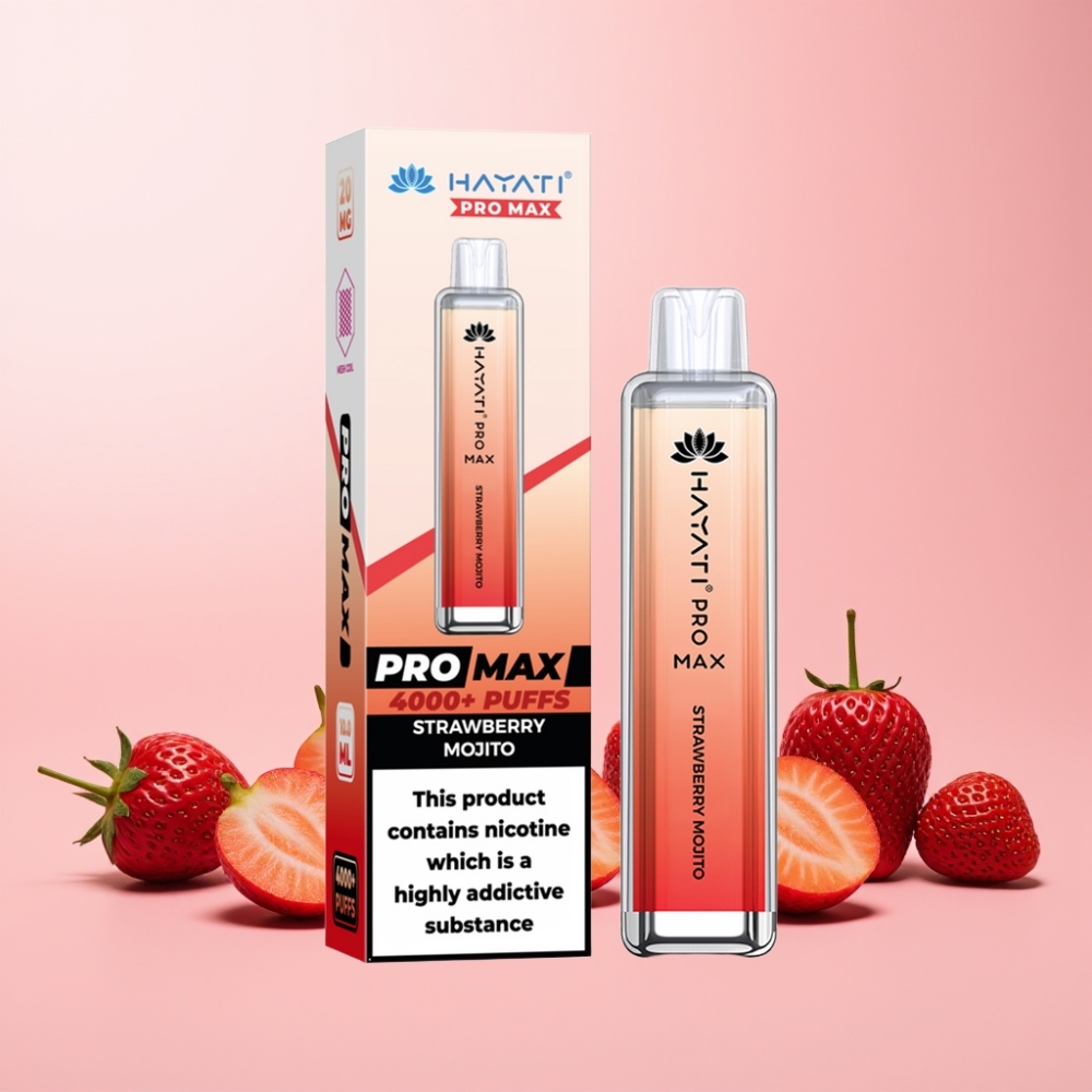 Hayati Pro Max 4000 Puffs Omladdningsbar Dual 1.1 Ohm Mesh Coil LED Ljusskål Kristall Sverige Grossist Jordgubb Mojito