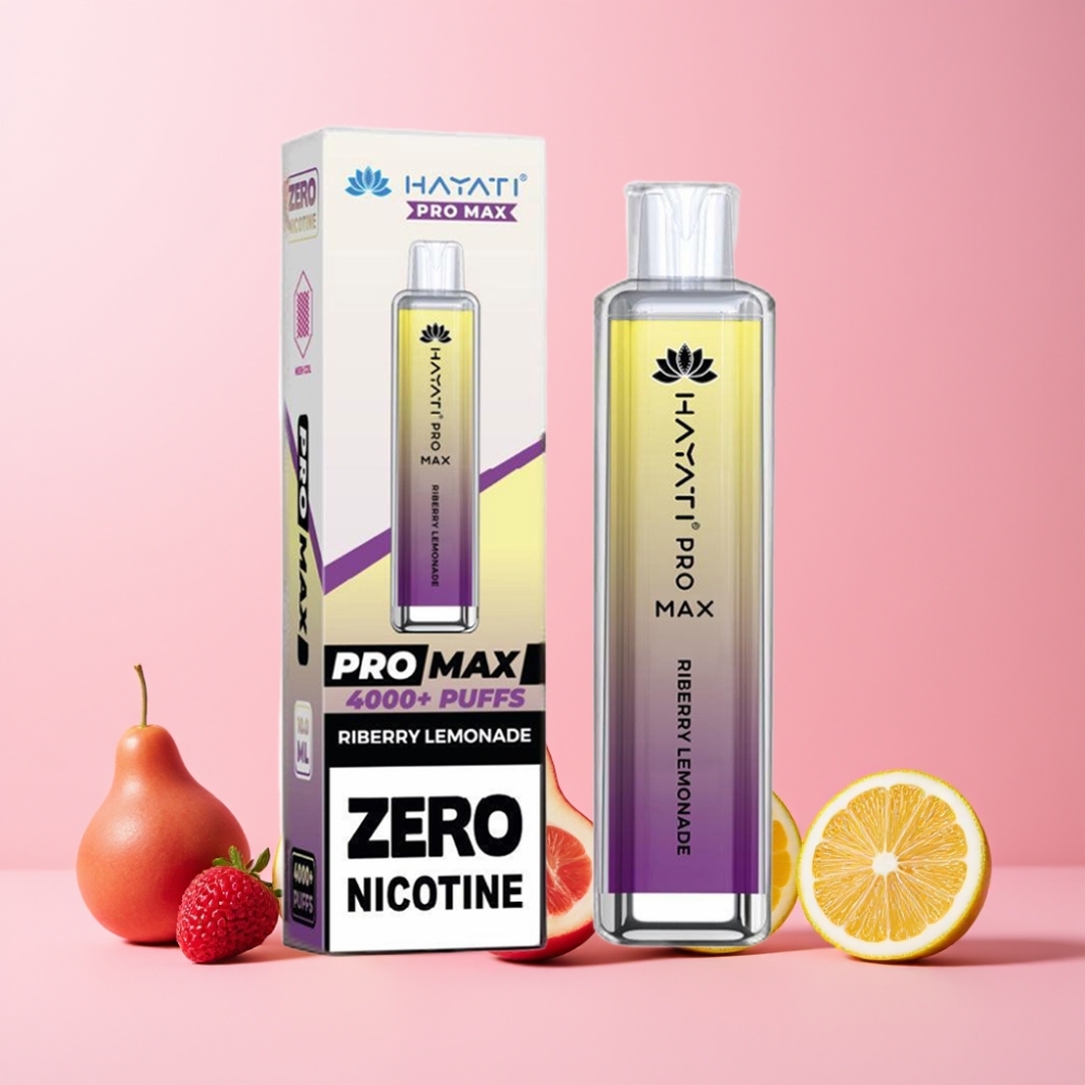 Hayati Pro Max 4000 Puffs Omladdningsbar Dual 1.1 Ohm Mesh Coil LED Ljusskål Sverige Grossist Hallon Lemonad