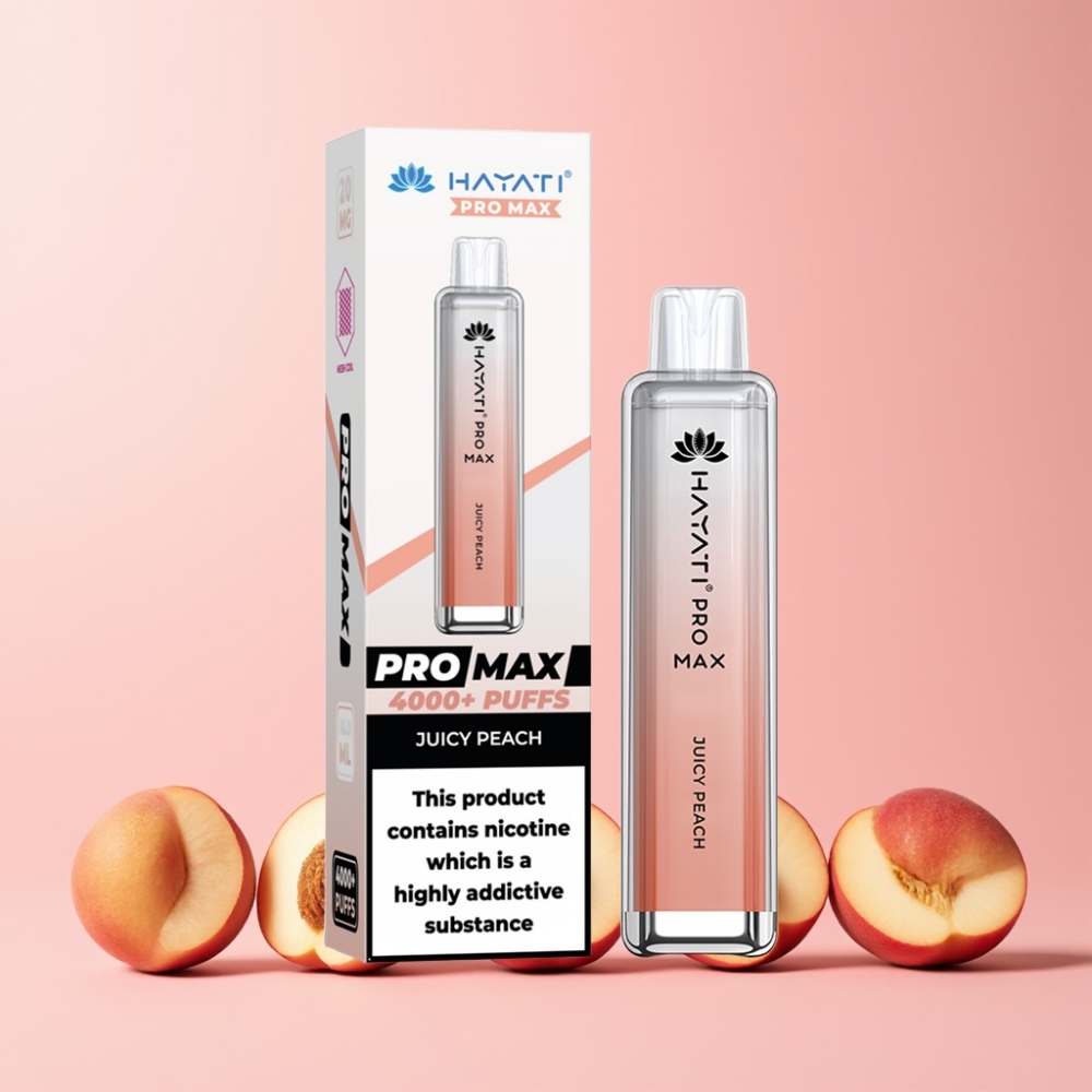 Hayati Pro Max 4000 Puffs Omladdningsbar Dubbel 1.1 Ohm Mesh Coil LED-belysning Juicy Peach Sverige Grossist