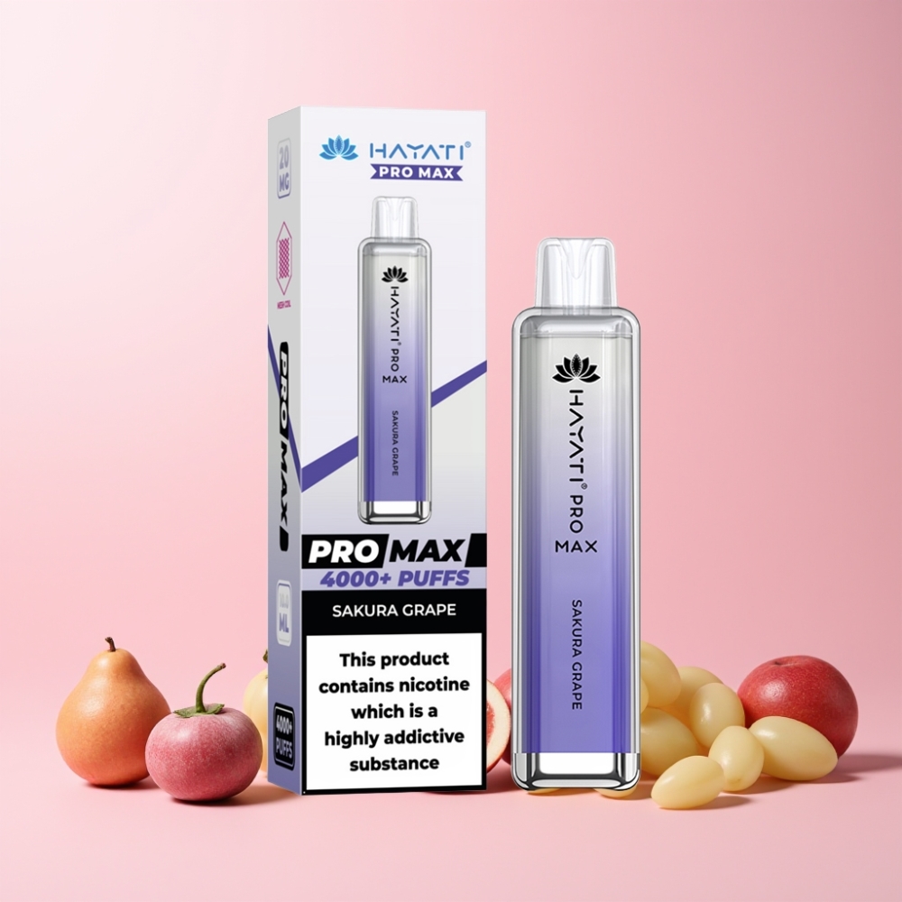 Hayati Pro Max 4000 Puffs Omladdningsbar LED Crystal Disposable Vape Sakura Vindruva Sverige Grossist