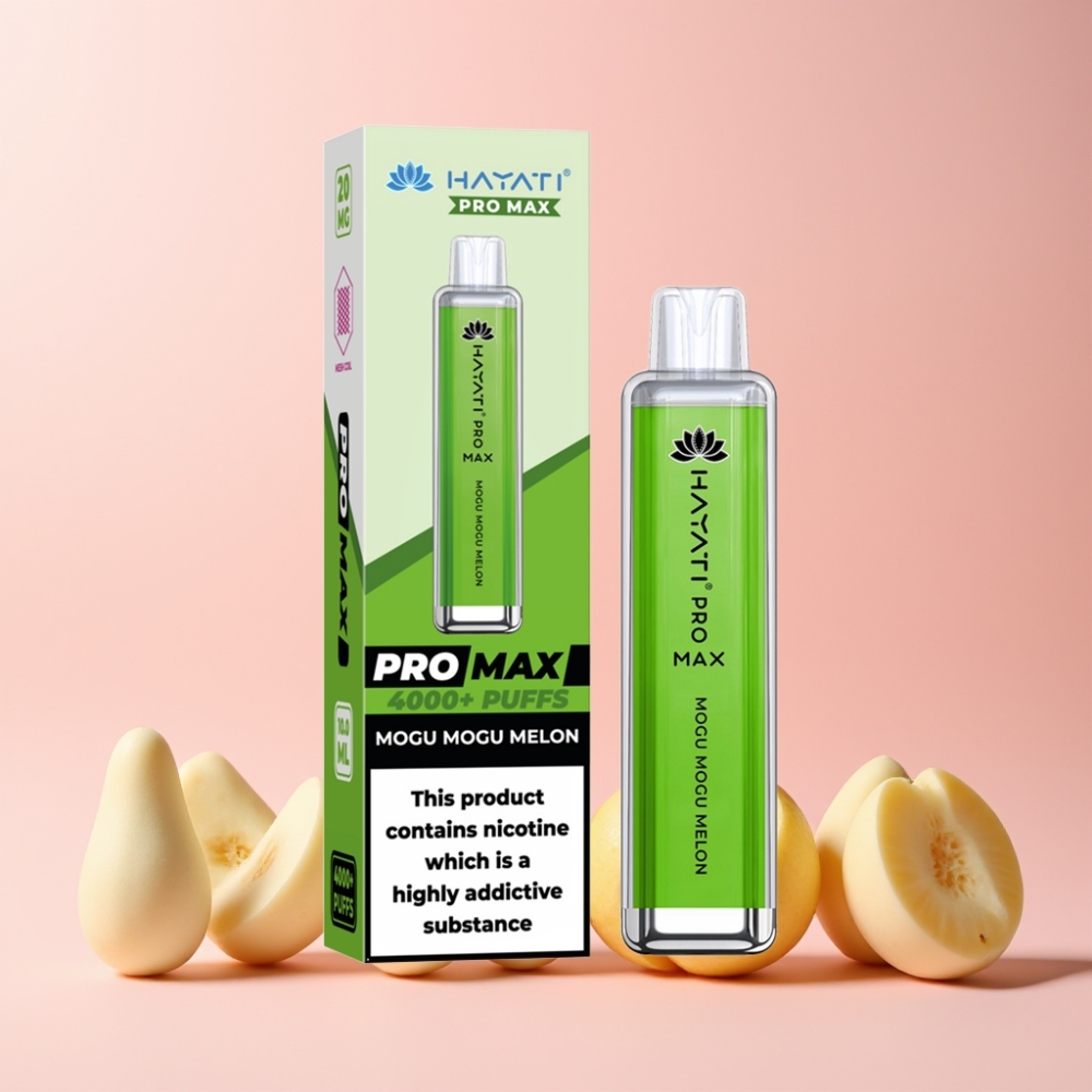 Hayati Pro Max 4000 Puffs Omladdningsbar LED Kristall Sverige Grossist Mogu Mogu Melon