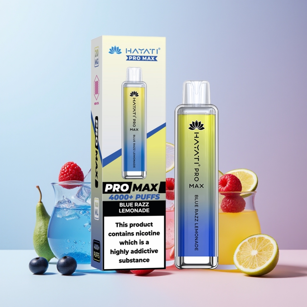 Hayati Pro Max 4000 Puffs Omladdningsbar LED-belysning 2ml Tank Sverige Grossist Blå Hallon Lemonad
