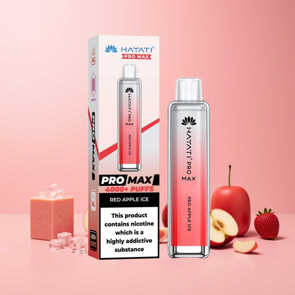 Hayati Pro Max 4000 Puffs Rechargeable 1400mAh Dual 1.1 Ohm Sverige Grossist Röd Äpple Is