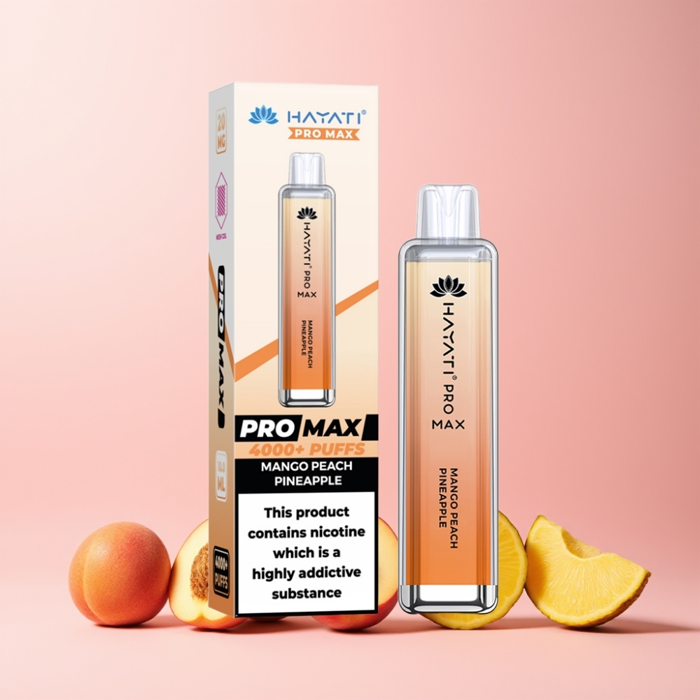 Hayati Pro Max 4000 Puffs Rechargebar LED TPD-kompatibel Dual Mesh Coil Sverige Grossist Mango Persika Ananas
