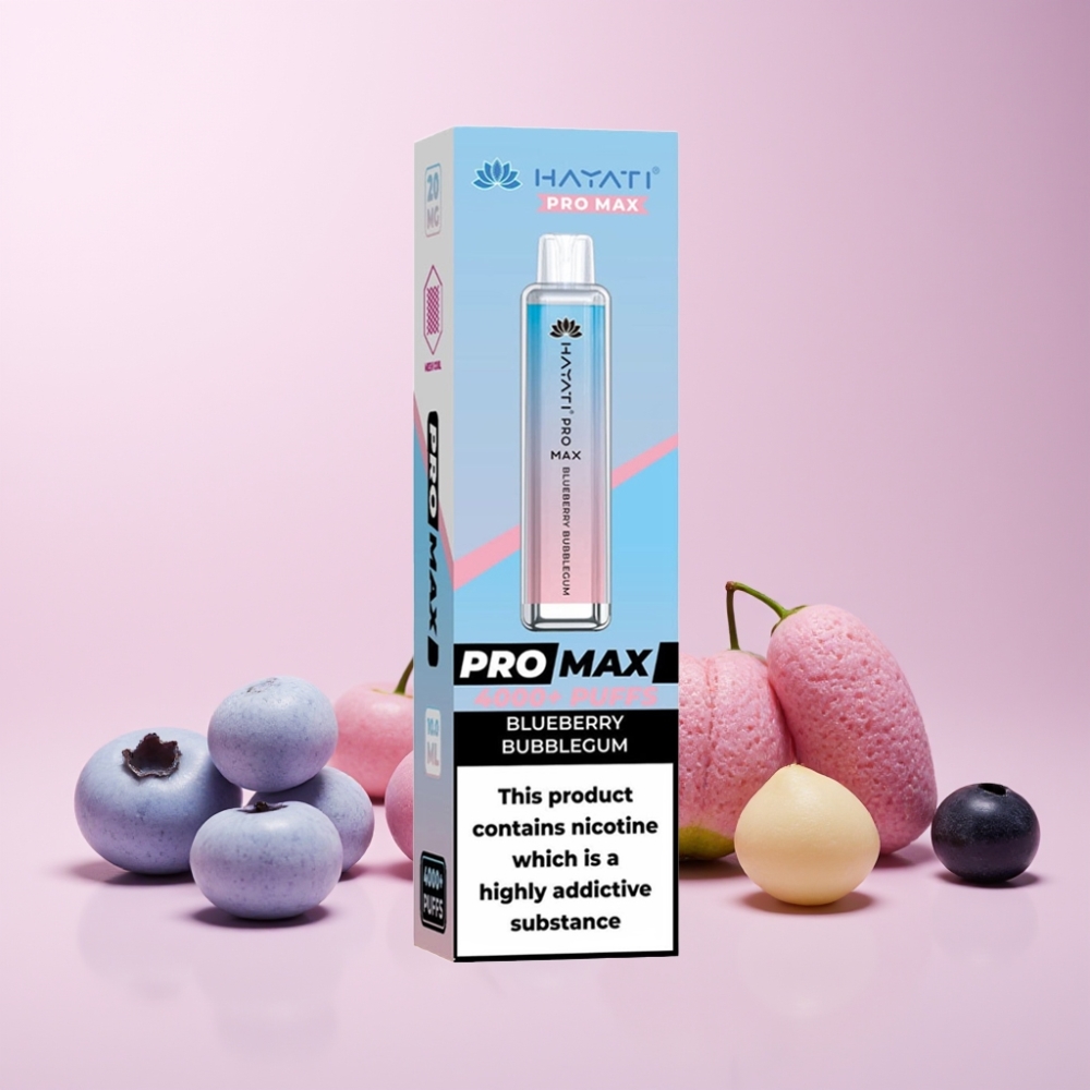 Hayati Pro Max 4000 Puffs TPD-Compliant Rechargebar Svensk Grossist Blåbärs Tuggummi Disposable Vape