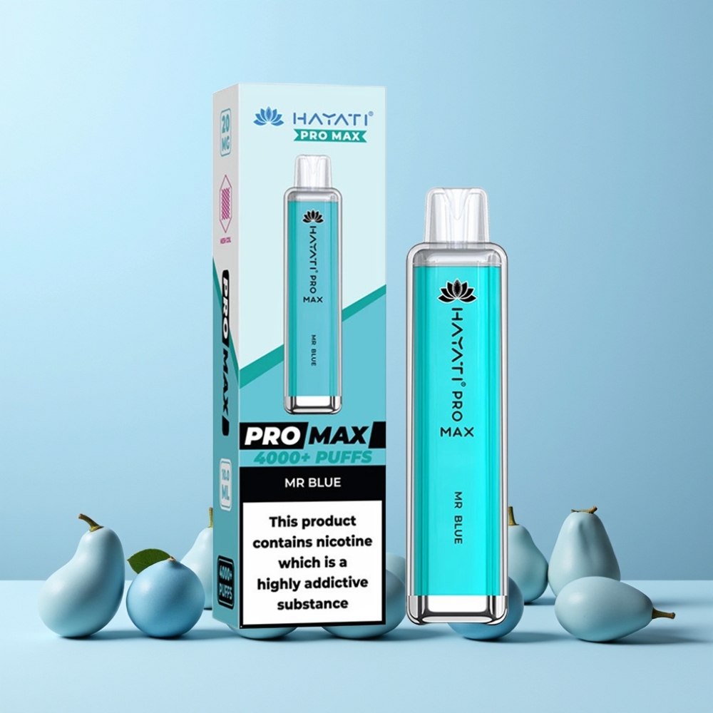 Hayati Pro Max 4000 Puffs Återuppladdningsbar Disposable Vape Dual 1.1 Ohm Mesh Coil 1400mAh Batteri Herr Blå Sverige Grossist