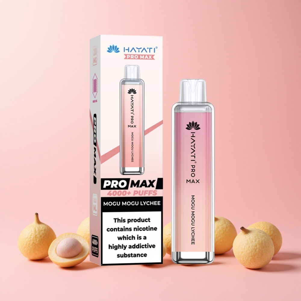 Hayati Pro Max 4000 Puffs Återuppladdningsbar Dual 1.1 Ohm Mesh Coil LED Ljusskiva 2ml Tank Sverige Grossist Mogu Mogu Litchi