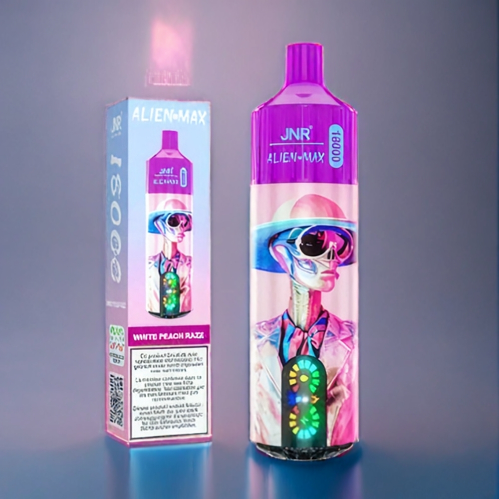 Vit Persika Razz Jnr Alien Max Dual Mesh Coil 28ml LED Display 18000 Puffar Sverige Grossist