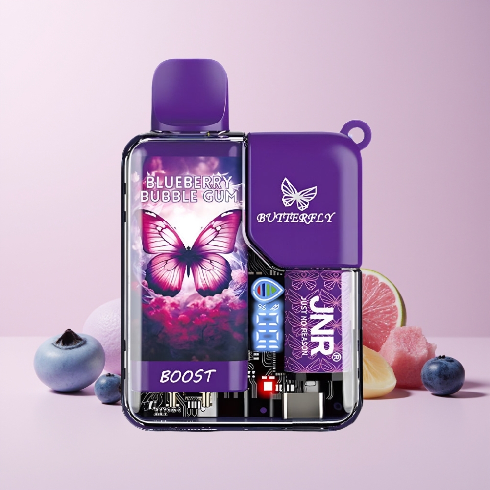 JNR Butterfly 8500 Puffar Digital Display 15ml Blåbärs Tuggummi Sverige Grossist