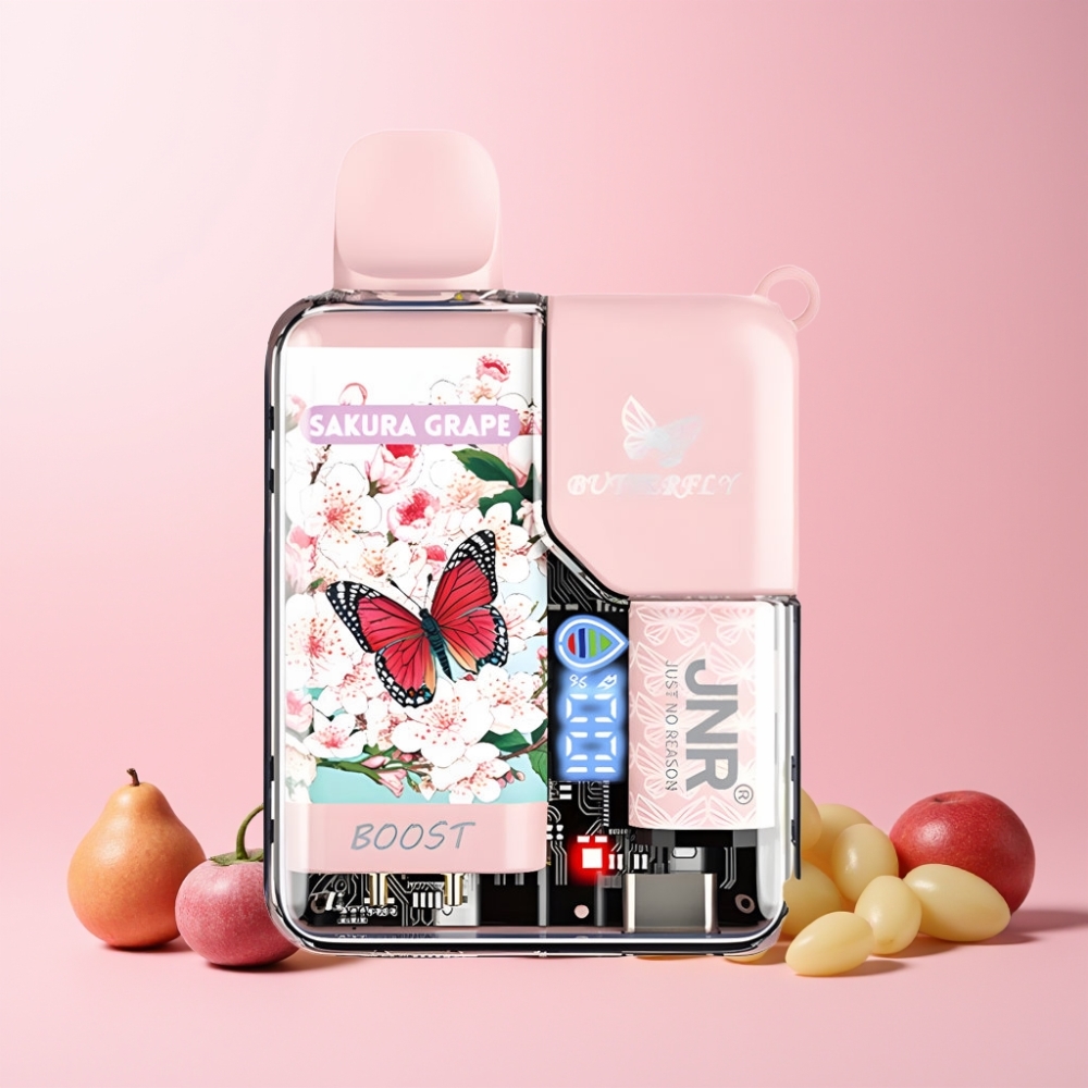 JNR Butterfly 8500 Puffs 1200mAh 15ml 1.0ohm Digital Display Transparent Body Sverige Grossist Sakura Vindruva