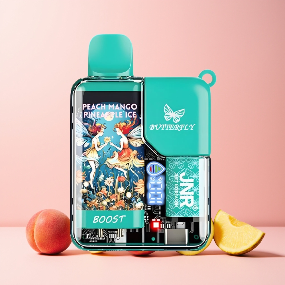 JNR Butterfly 8500 Puffs 1200mAh 15ml 1.0ohm Mesh Digital Display Sverige Grossist Persika Mango Ananas Is