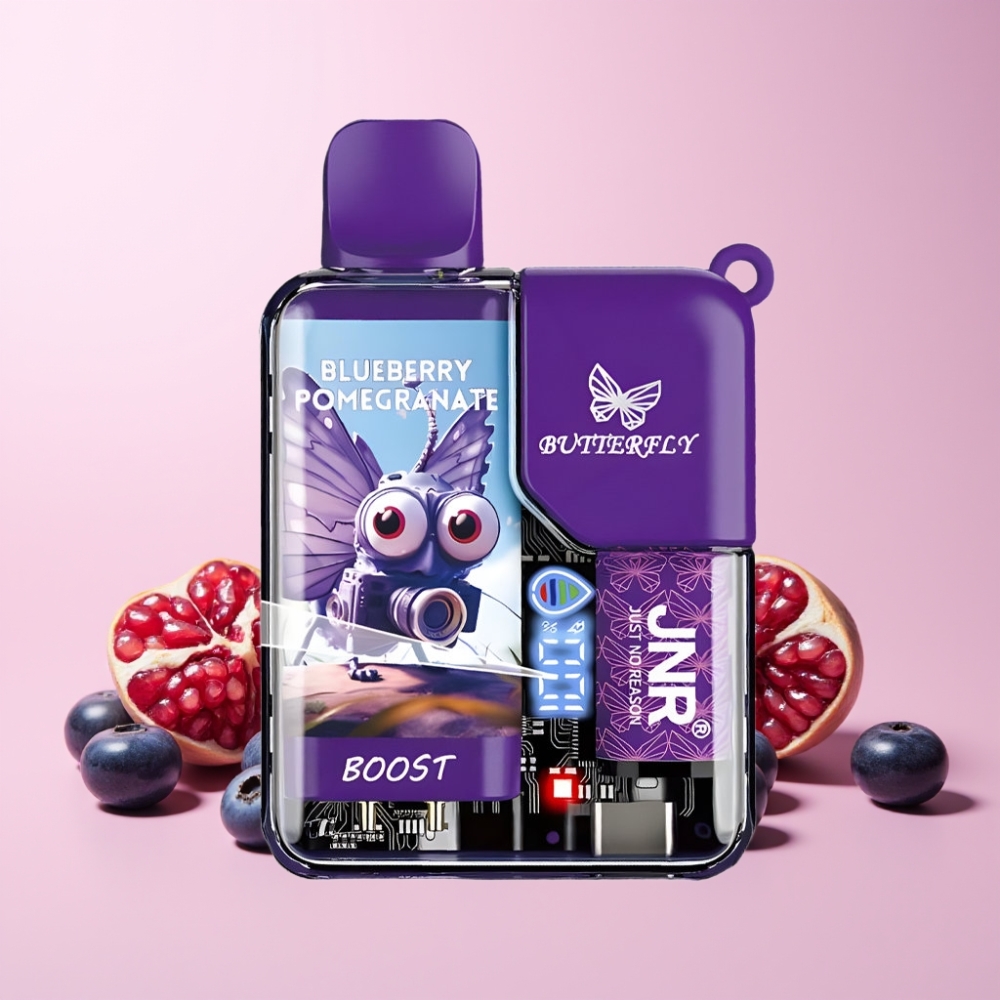 JNR Butterfly 8500 Puffs 1200mAh 15ml 1.0ohm Mesh Sverige Grossist Blåbär Granatäpple