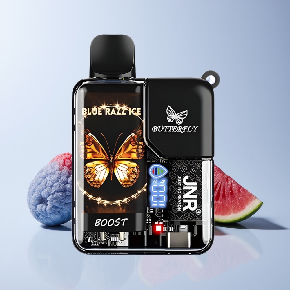 JNR Butterfly 8500 Puffs 1200mAh 15ml Digital Display Mesh Coil Sverige Grossist Blå Hallon Is