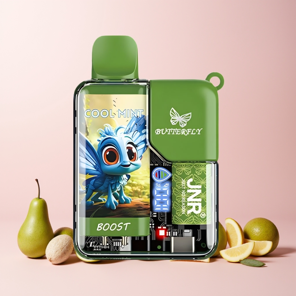 JNR Butterfly 8500 Puffs 1200mAh 15ml Digital Display Transparent Body 1.0ohm Mesh Sverige Grossist Kylmynta