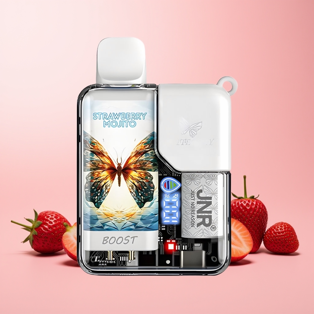 JNR Butterfly 8500 Puffs 1200mAh 15ml Digital Display Transparent Body Sverige Grossist Jordgubb Mojito