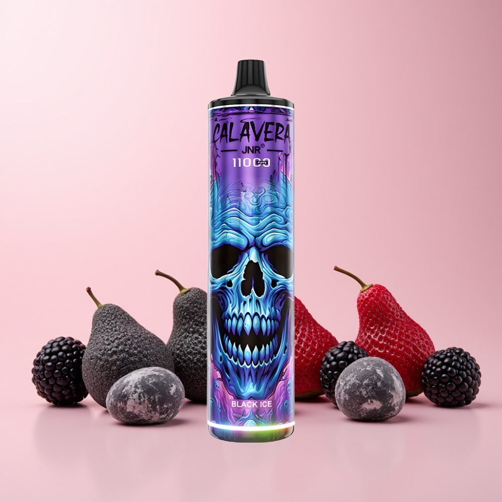 JNR Calavera 11000 Puff Typ-C Laddning 850 mAh Batteri 21ml E-Liquid 1.0ohm Mesh Coil 0% 2% 5% Nikotin Sverige Grossist Svart Is