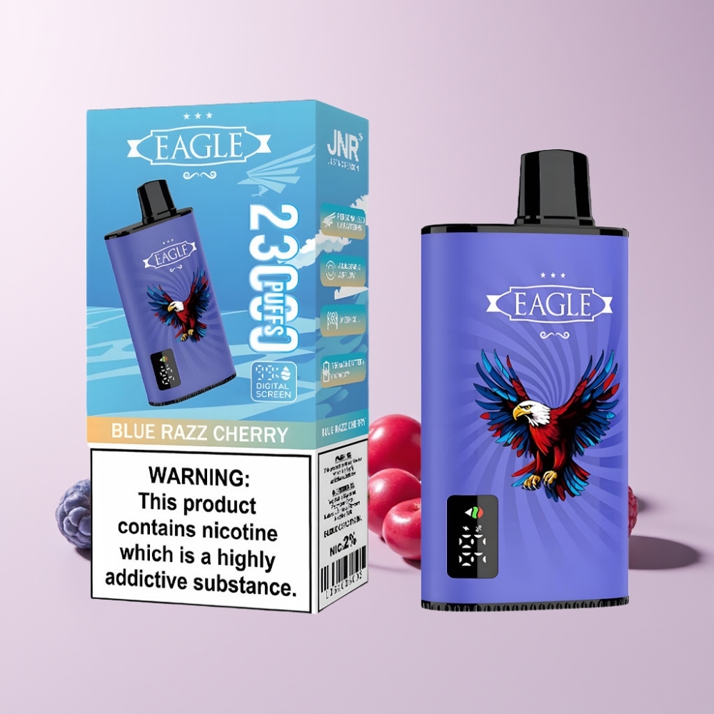 JNR EAGLE Smart 23000 Puffs Digital Skärm Justerbar Luftflöde 750mAh Blå Hallon Körsbär Sverige Grossist