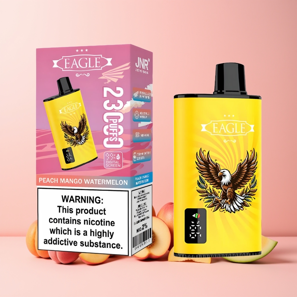 JNR EAGLE Smart 23000 Puffs Digital Skärm Justerbar Luftflöde Type-C Laddning 25ml Peach Mango Vattenmelon Sverige Grossist