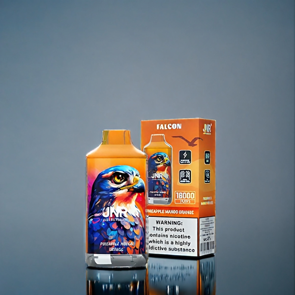 Ananas Mango Apelsin JNR Falcon 16000 Puffar 850 mAh 22ml Dual Mesh Coil Type C & Lightning Smart LED Sverige Grossist
