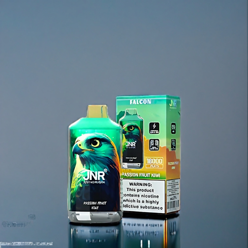 Passionsfrukt Kiwi Jnr Falkon 16000 Puffar 850 mAh 22ml Dual Mesh Coil Type C & Lightning Smart LED Display Sverige Grossist
