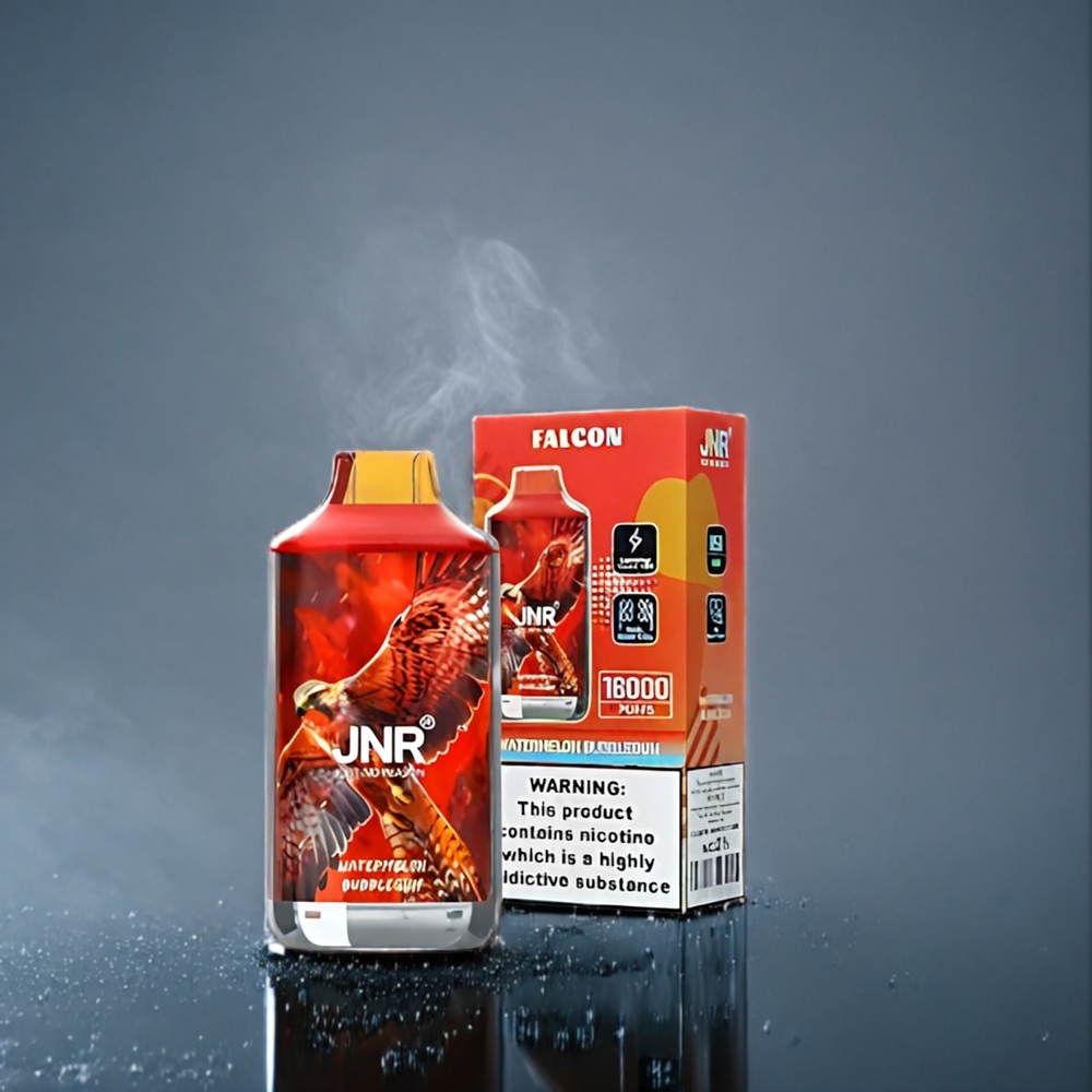 Vattenmelon Tuggummi JNR Falcon 16000 Puffar 850 mAh 22ml Dual Mesh Coil Type C & Blixt Smart LED Display Sverige Grossist