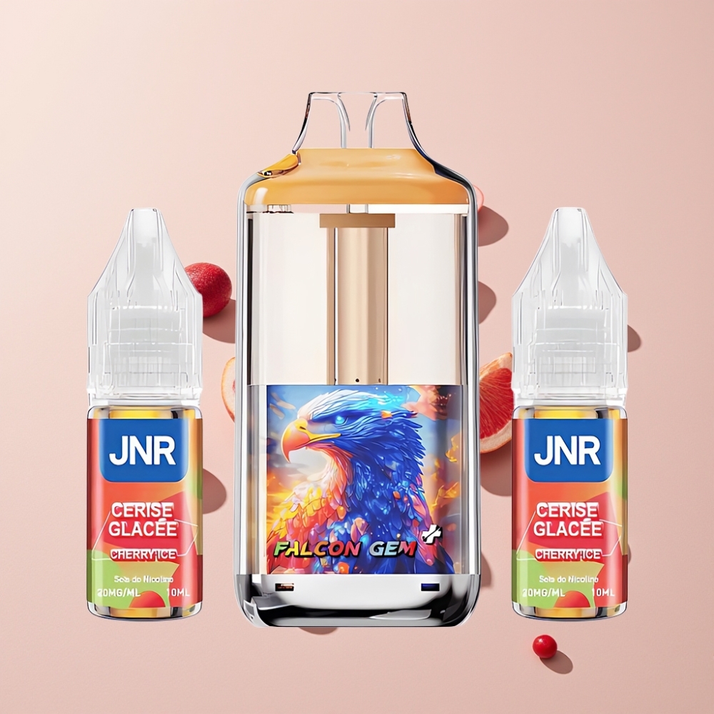 JNR Falcon GEM⁺ 30000 Puffs Synlig E-liquid Tank Toppfyllning Design Batteriindikator Skärm Dual Mesh Coil Sverige Grossist Körsbärs Is