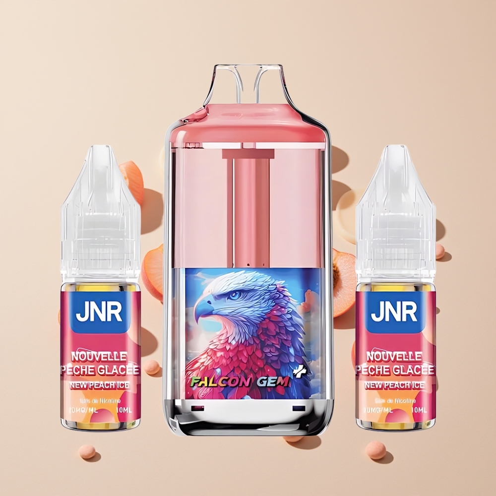 JNR Falcon GEM⁺ 30000 Puffs Synlig E-liquid Tank Toppfyllningsdesign Batteriindikatorskärm Dual Mesh coil Sverige Grossist Ny Persika Is