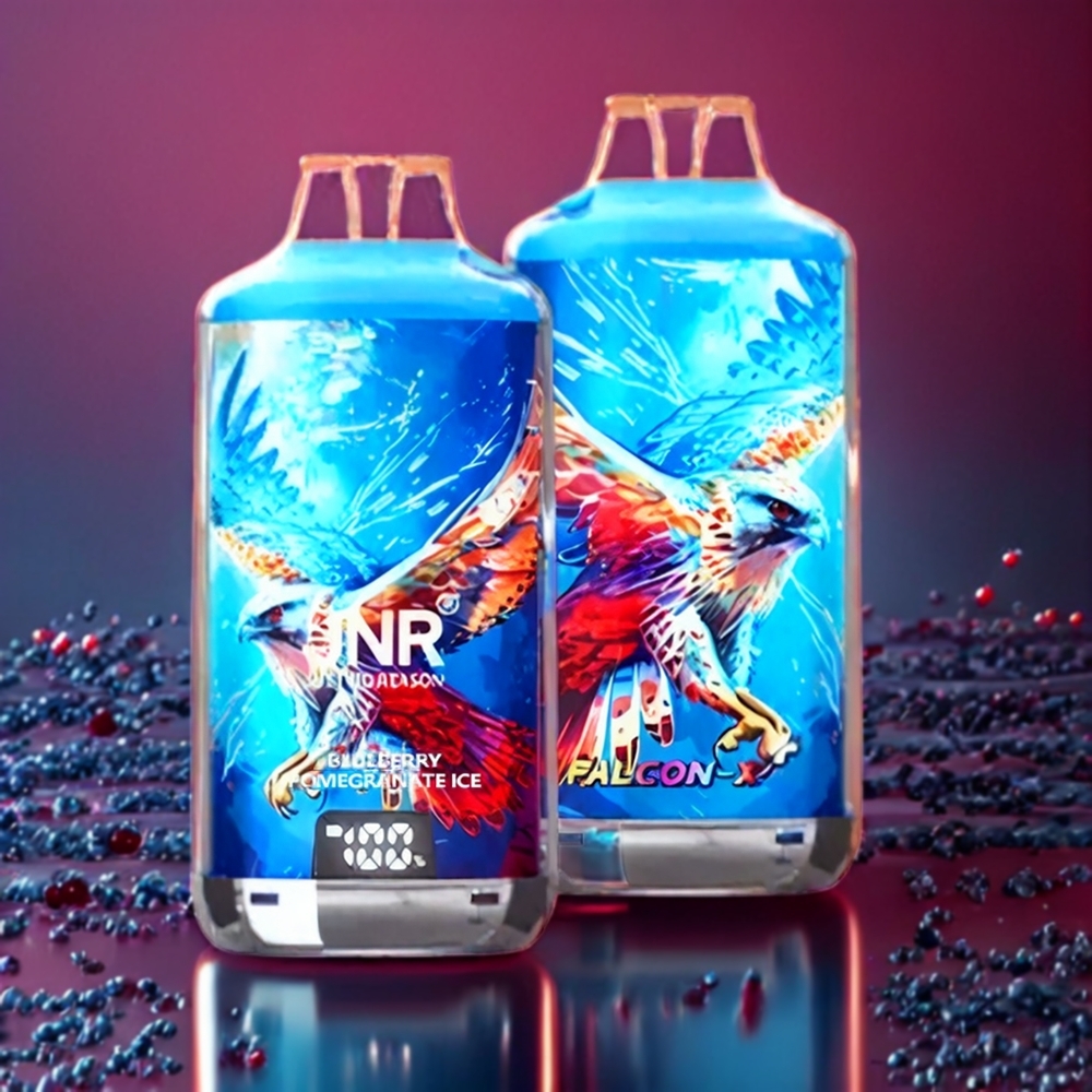 JNR Falcon X⁺ 28000 Puffar Synlig E-Vätska Nivå Toppfyllningsdesign 1.2Ω Dual Mesh Coil Batteriindikator Sverige Grossist Blåbär Granatäpple Is