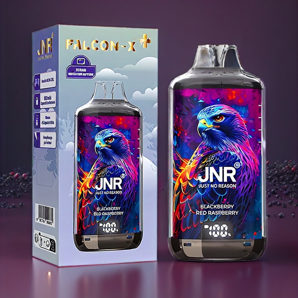 JNR Falcon X⁺ 28000 Puffar Synlig E-Vätska Toppfyllning 1.2Ω Dual Mesh Coil 950mAh Sverige Grossist Björnbär Röd Hallon