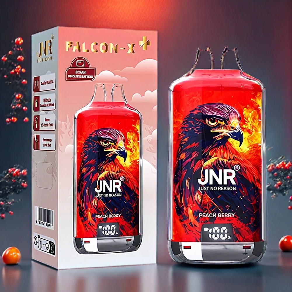 JNR Falcon X⁺ 28000 Puffar Top Refill 1.2Ω Dual Mesh Coil Batteriindikator Sverige Grossist Persika Bär