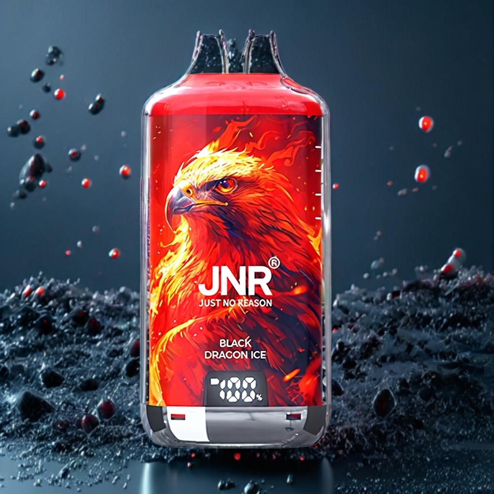 JNR Falcon X⁺ 28000 Puffs Synlig E-Vätskenivå Toppfyllningsdesign 1.2Ω Dual Mesh Coil Batteriindikator Sverige Grossist Svart Drake Is