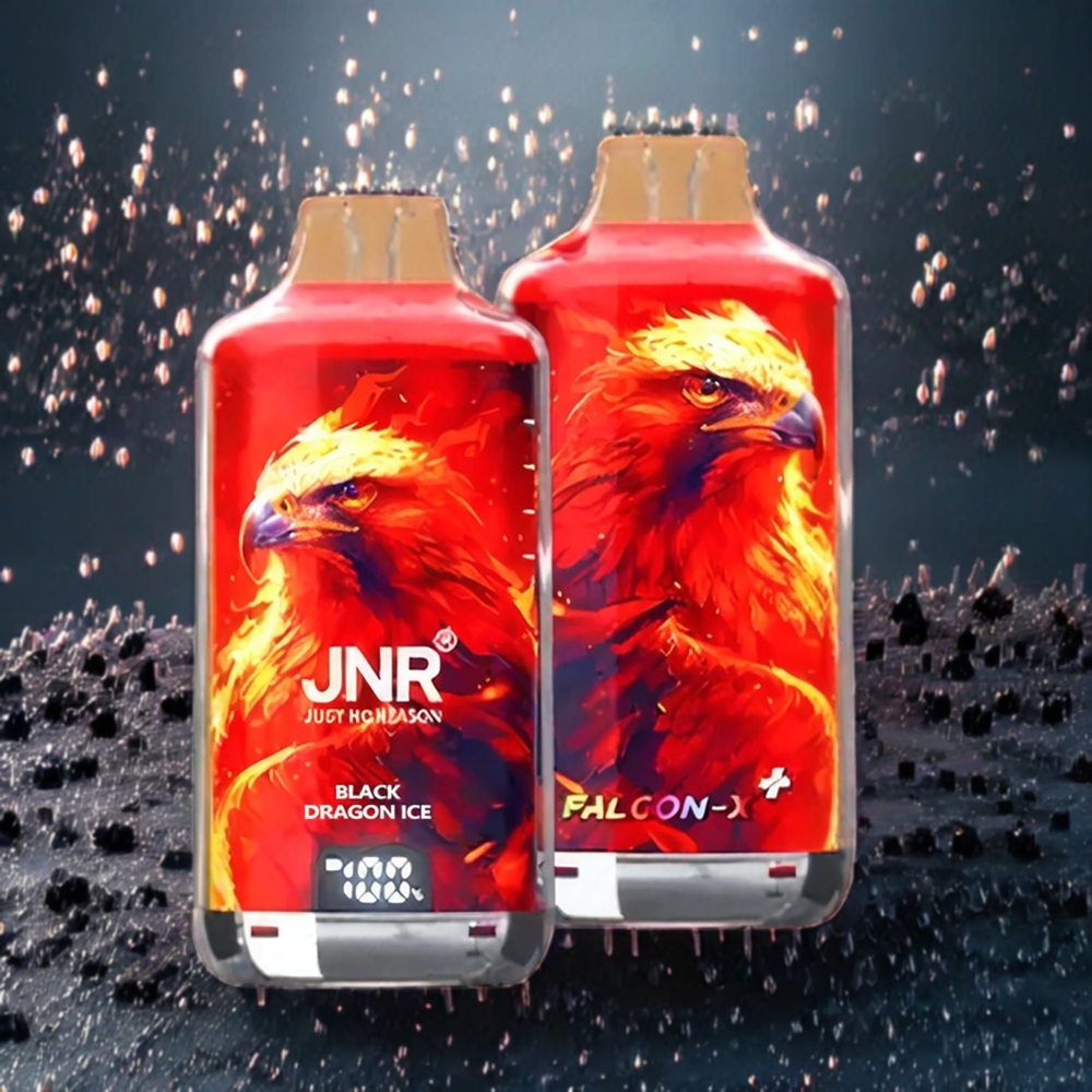 JNR Falcon X⁺ 28000 Puffs Synlig E-Vätskenivå Toppfyllningsdesign 1.2Ω Dual Mesh Coil Batteriindikator Sverige Grossist Svart Drake Is