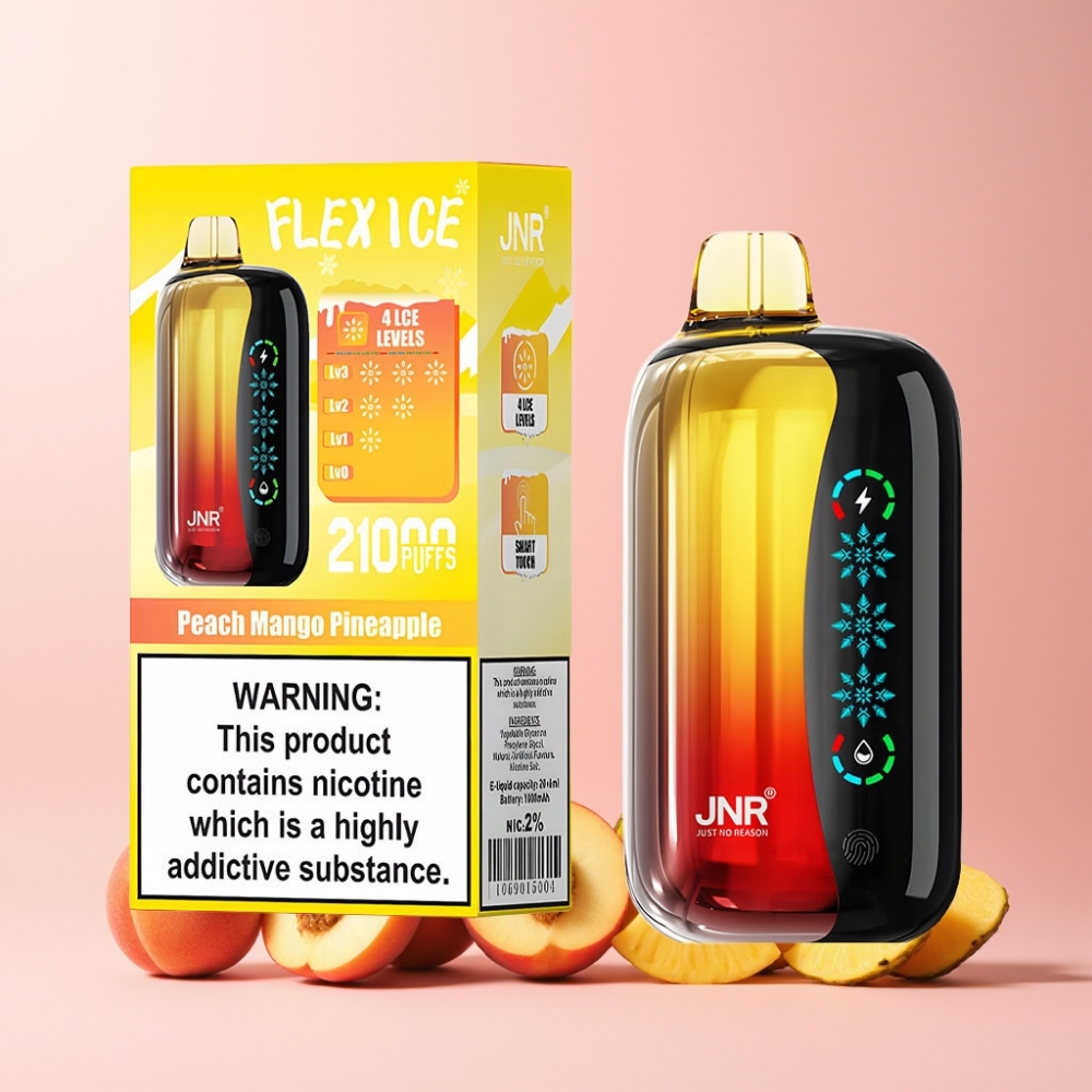 JNR Flex Ice 21000 Puffar Justerbar Is 26ml Touch Skärm Anpassningsbar Luftflöde 1.2 Ohm Dual Mesh 1000mAh Type-C Sverige Grossist Persika Mango Ananas