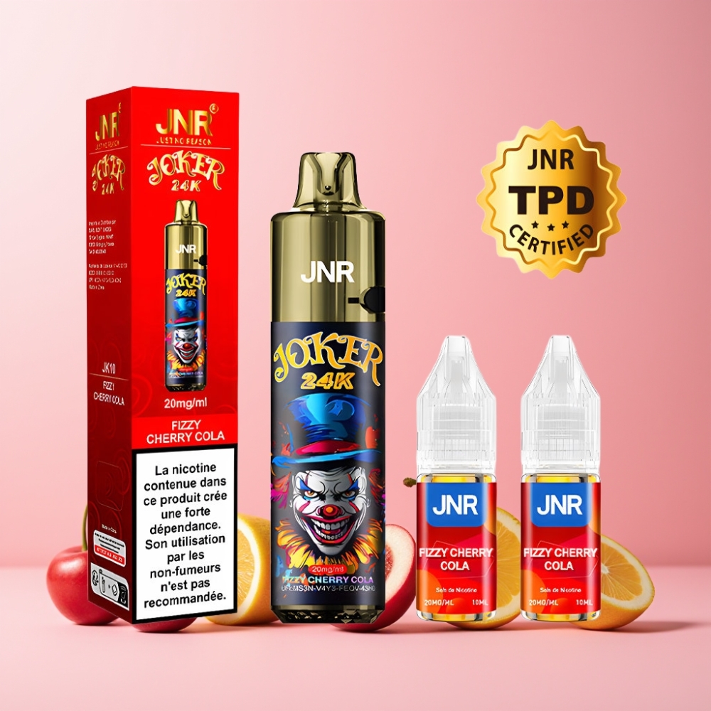 JNR Joker 24000 Puffs 2+10ml Fyllningsbar Pod 800mAh Batteri Typ-C Laddning Sverige Grossist Fizzy Körsbär Cola