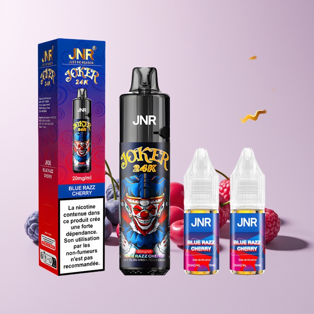 JNR Joker 24000 Puffs 2+10ml Fyllningsbar Pod Synlig E-vätskenivå 800mAh Batteri Sverige Grossist Blå Hallon Körsbär