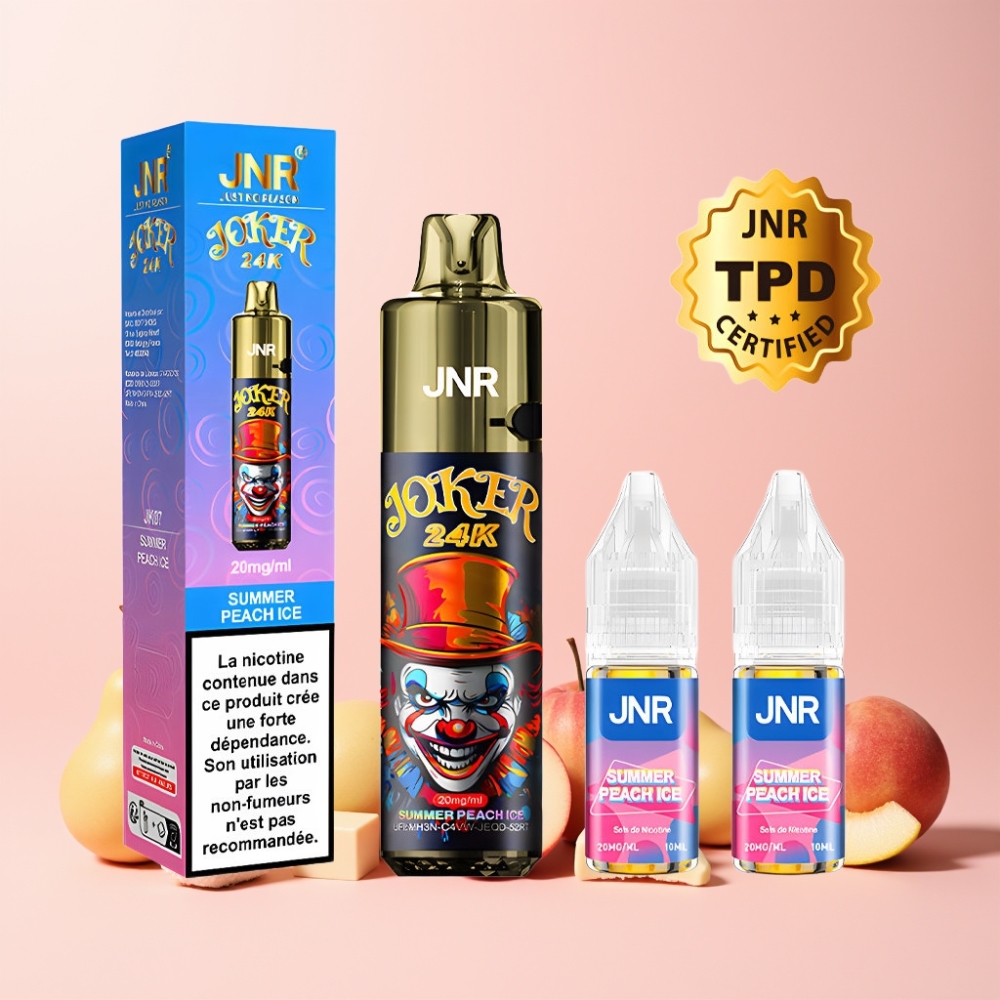 JNR Joker 24000 Puffs 2% Nikotin Refillbar Sidfyllning Synlig E-vätska 800mAh Batteri Sverige Grossist Sommar Persika Is