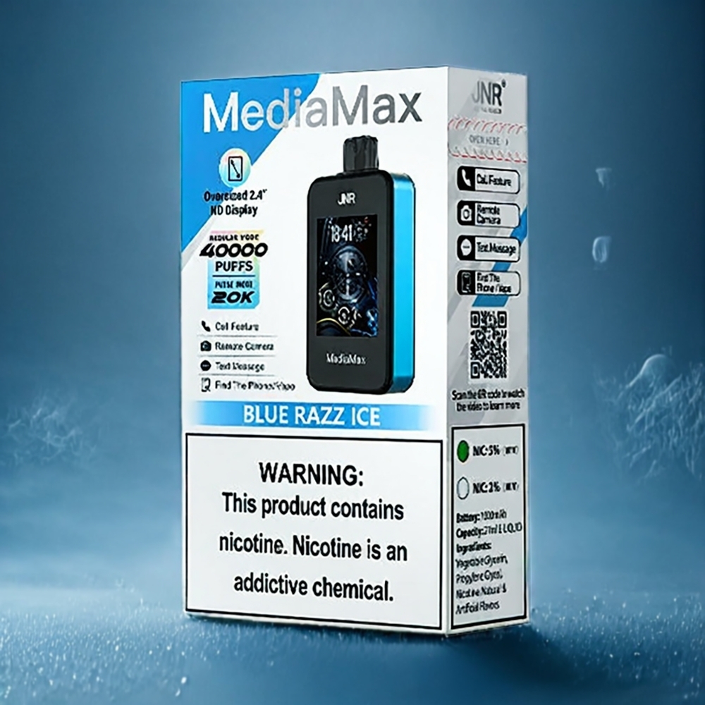 Blå Hallon Is JNR MediaMax 40000 Puffar 1000mAh 21mL Type-C Sverige Grossist