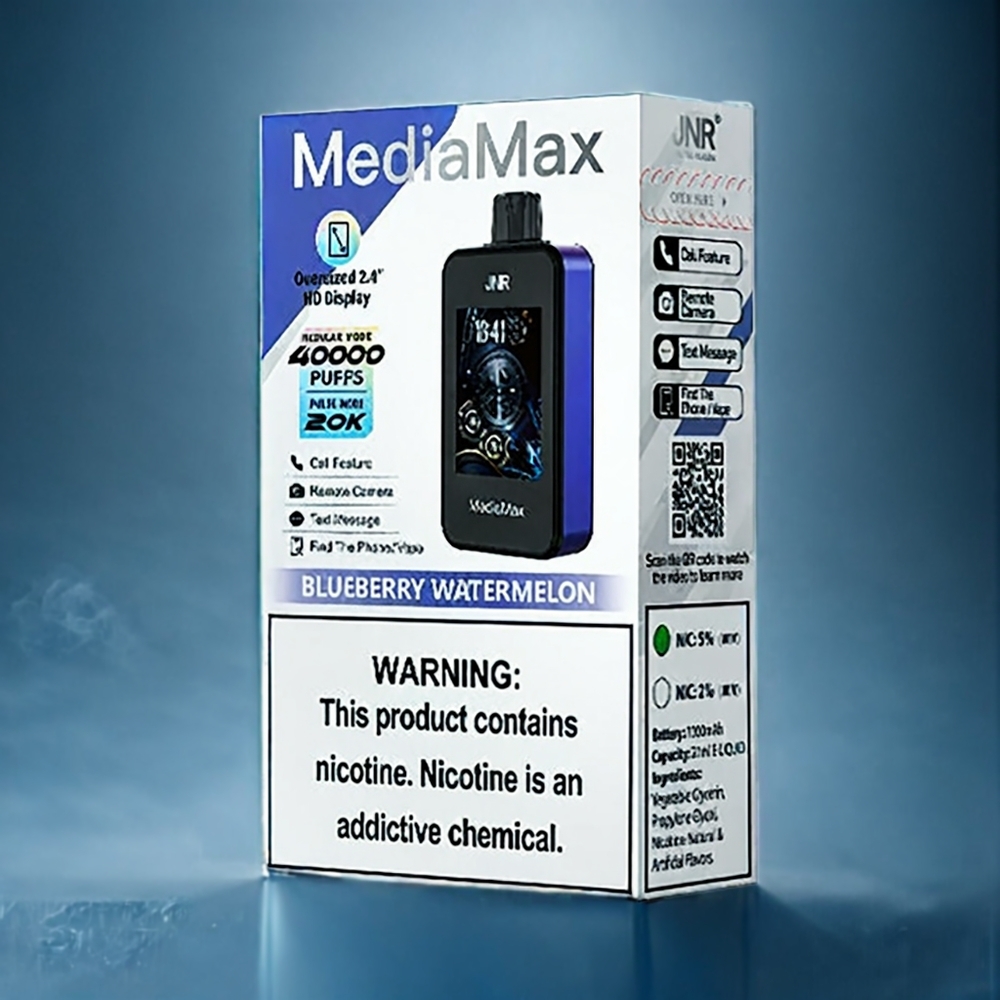 Blåbär Vattenmelon JNR MediaMax 40000 Puffar 21mL 1000mAh Typ-C Snabbladdning Dual Mesh Coil Sverige Grossist