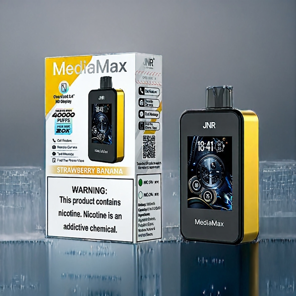 Jordgubb Banan JNR MediaMax 40000 Puffar 21mL 5% Nikotin 1000mAh Batteri Dual Mesh Coil Typ-C Snabbuppladdning 2.4\'\' HD Skärm Sverige Grossist