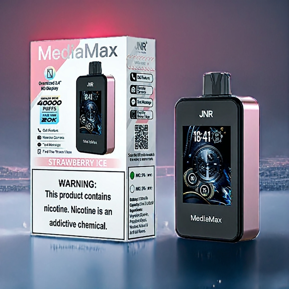 Jordgubb Is JNR MediaMax 40000 Puffar 1000mAh 21mL 5% Sverige Grossist