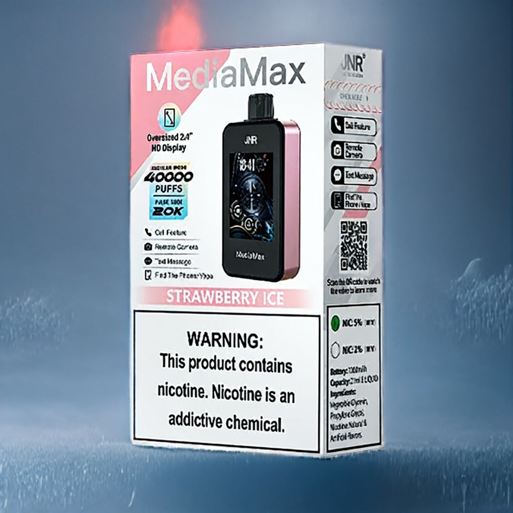 Jordgubb Is JNR MediaMax 40000 Puffar 1000mAh 21mL 5% Sverige Grossist