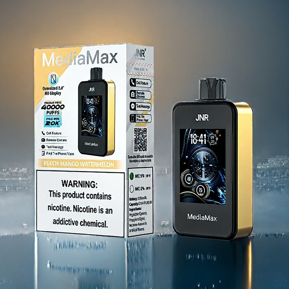 Persika Mango Vattenmelon JNR Mediamax 40000 Puffar 21mL 5% Nikotin Dual Mesh Coil Type-C Sverige Grossist
