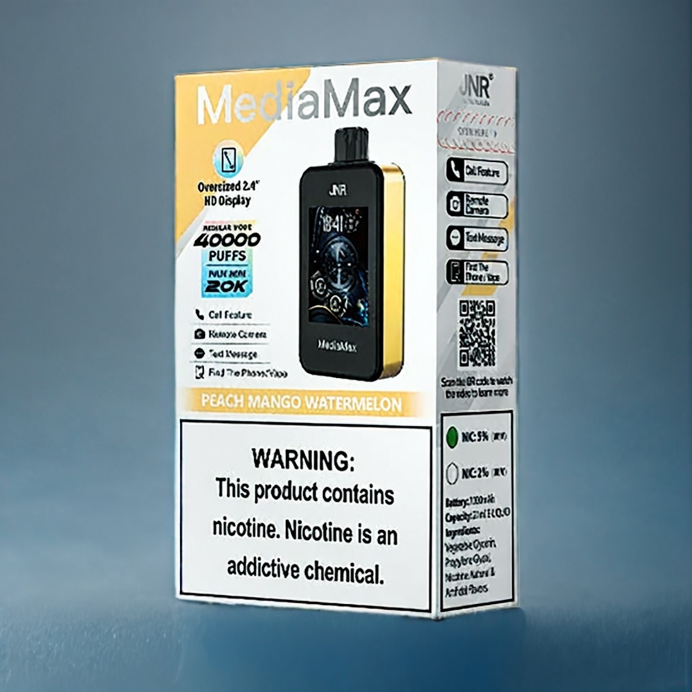 Persika Mango Vattenmelon JNR Mediamax 40000 Puffar 21mL 5% Nikotin Dual Mesh Coil Type-C Sverige Grossist