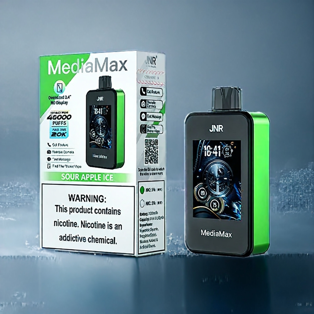 Sur Äpple Is JNR MediaMax 40000 Puffar 1000mAh 21mL 5% Dual Mesh Coil Type-C Quick Charge 2.4\'\' HD Display Sverige Grossist