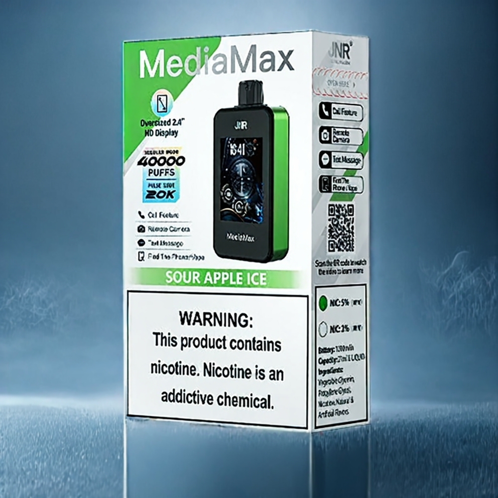 Sur Äpple Is JNR MediaMax 40000 Puffar 1000mAh 21mL 5% Dual Mesh Coil Type-C Quick Charge 2.4\'\' HD Display Sverige Grossist
