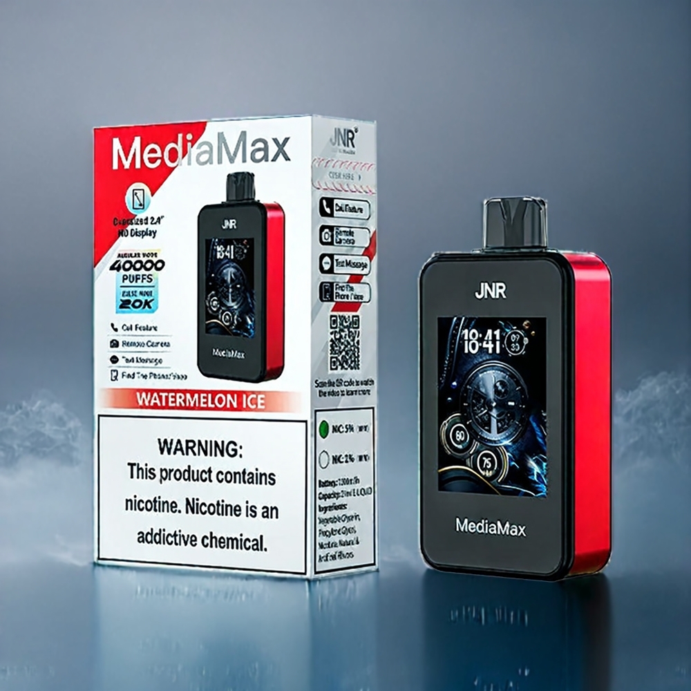 Vattenmelon Is JNR MediaMax 40000 Puffar 1000mAh 21mL 5% Dual Mesh Coil Type-C 2.4\'\' HD Display Sverige Grossist